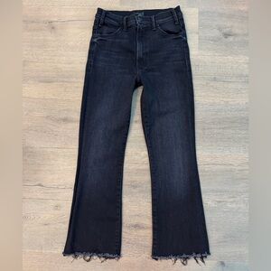 Mother The Hustler Ankle Fray High Rise Flare Black Washed Mom Jeans Distressed